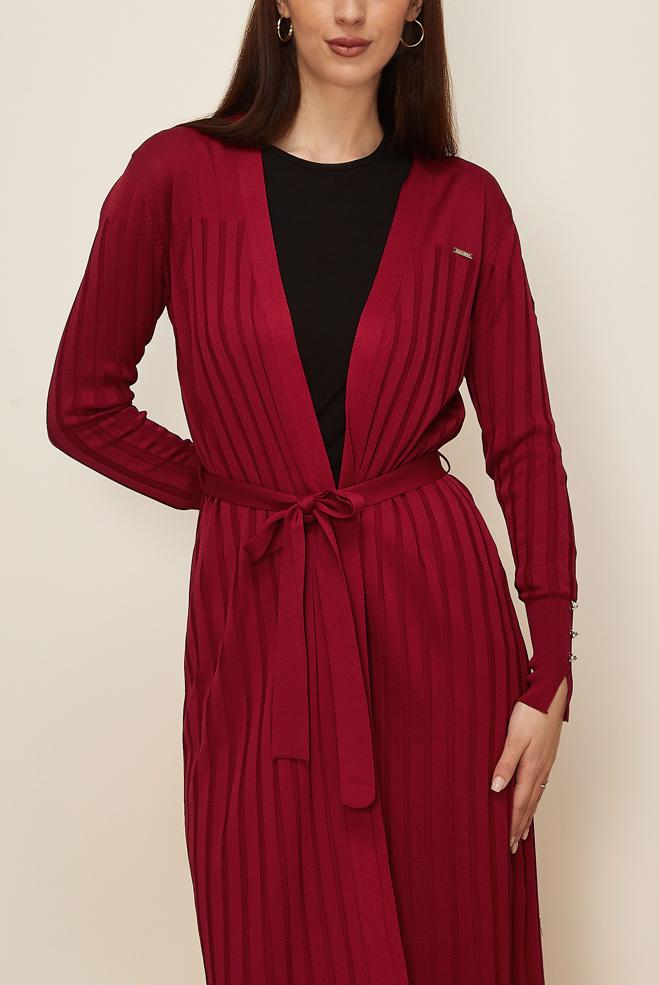 Hijab clothing RED BELTED KNITWEAR CARDIGAN 45002 - ALVİNA