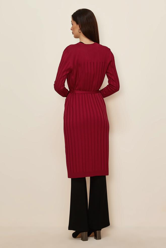 Hijab clothing RED BELTED KNITWEAR CARDIGAN 45002 - ALVİNA