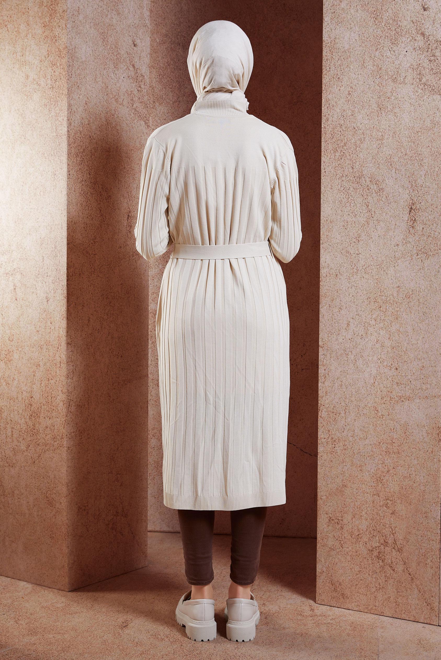 Hijab clothing BEIGE BELTED KNITWEAR CARDIGAN 45002