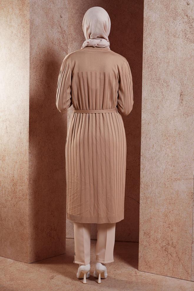 Hijab clothing BROWN BELTED KNITWEAR CARDIGAN 45002 - ALVİNA