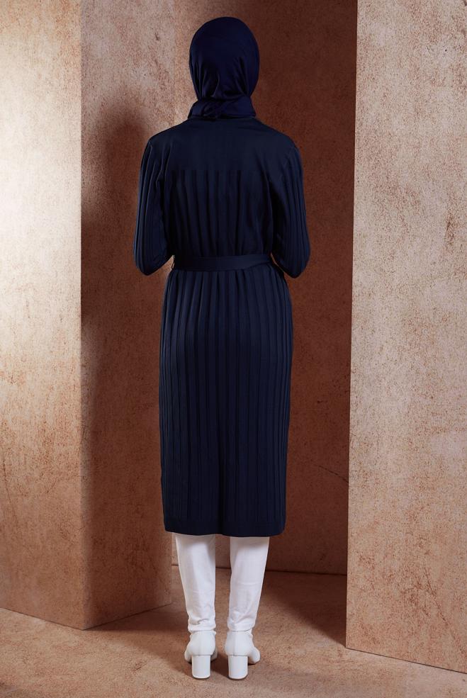 Hijab clothing NAVY BLUE BELTED KNITWEAR CARDIGAN 45002 - ALVİNA