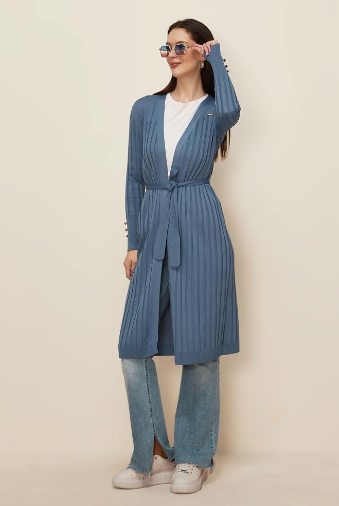 Hijab clothing NAVY BLUE BELTED KNITWEAR CARDIGAN 45002 - ALVİNA