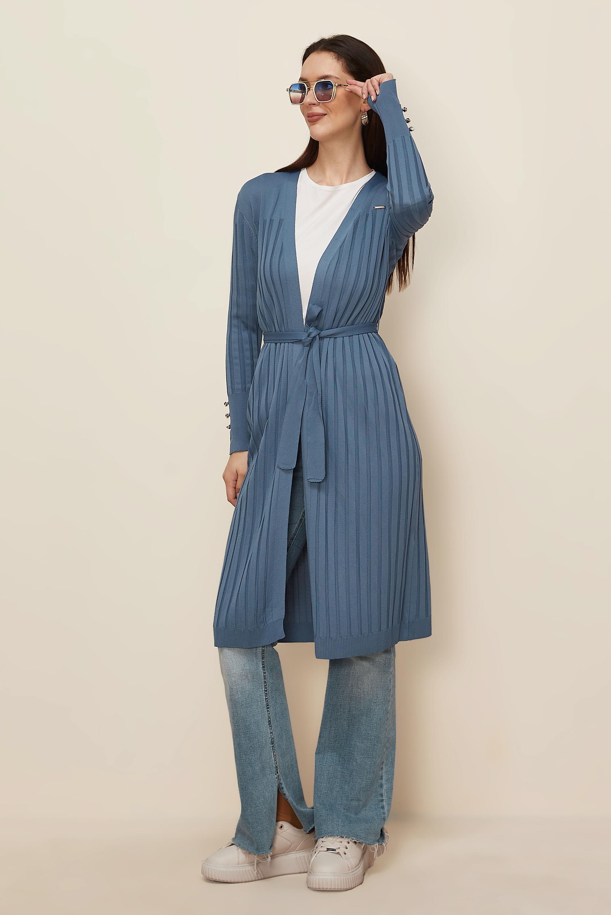 Hijab clothing NAVY BLUE BELTED KNITWEAR CARDIGAN 45002