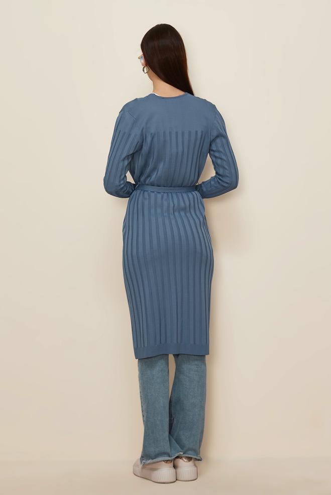 Hijab clothing NAVY BLUE BELTED KNITWEAR CARDIGAN 45002 - ALVİNA
