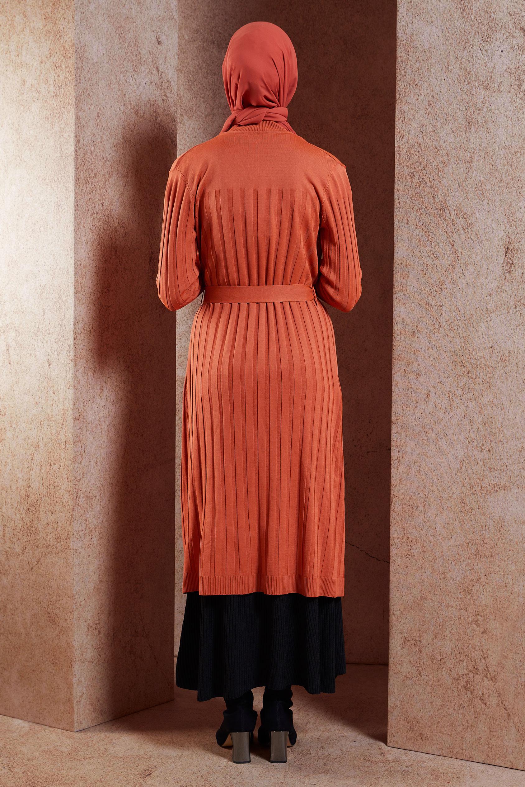 Vêtements hijab ORANGE CARDIGAN EN MAILLE AVEC CEINTURE 45002