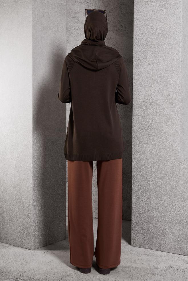 Hijab clothing BROWN HOODED KNITWEAR CARDIGAN 45012 - ALVİNA