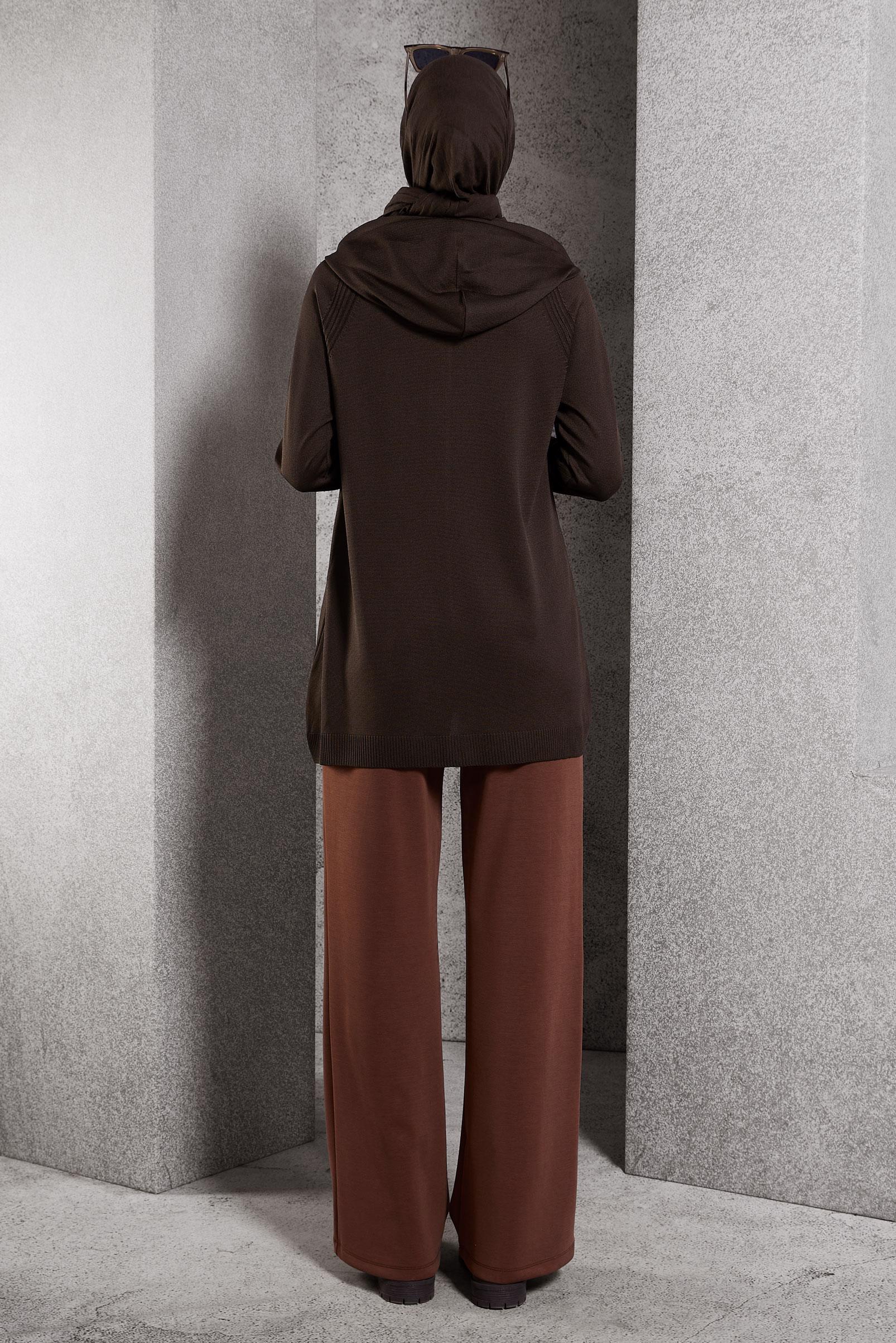 Hijab clothing BROWN HOODED KNITWEAR CARDIGAN 45012