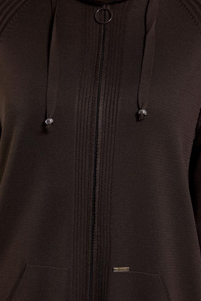 Hijab clothing BROWN HOODED KNITWEAR CARDIGAN 45012 - ALVİNA