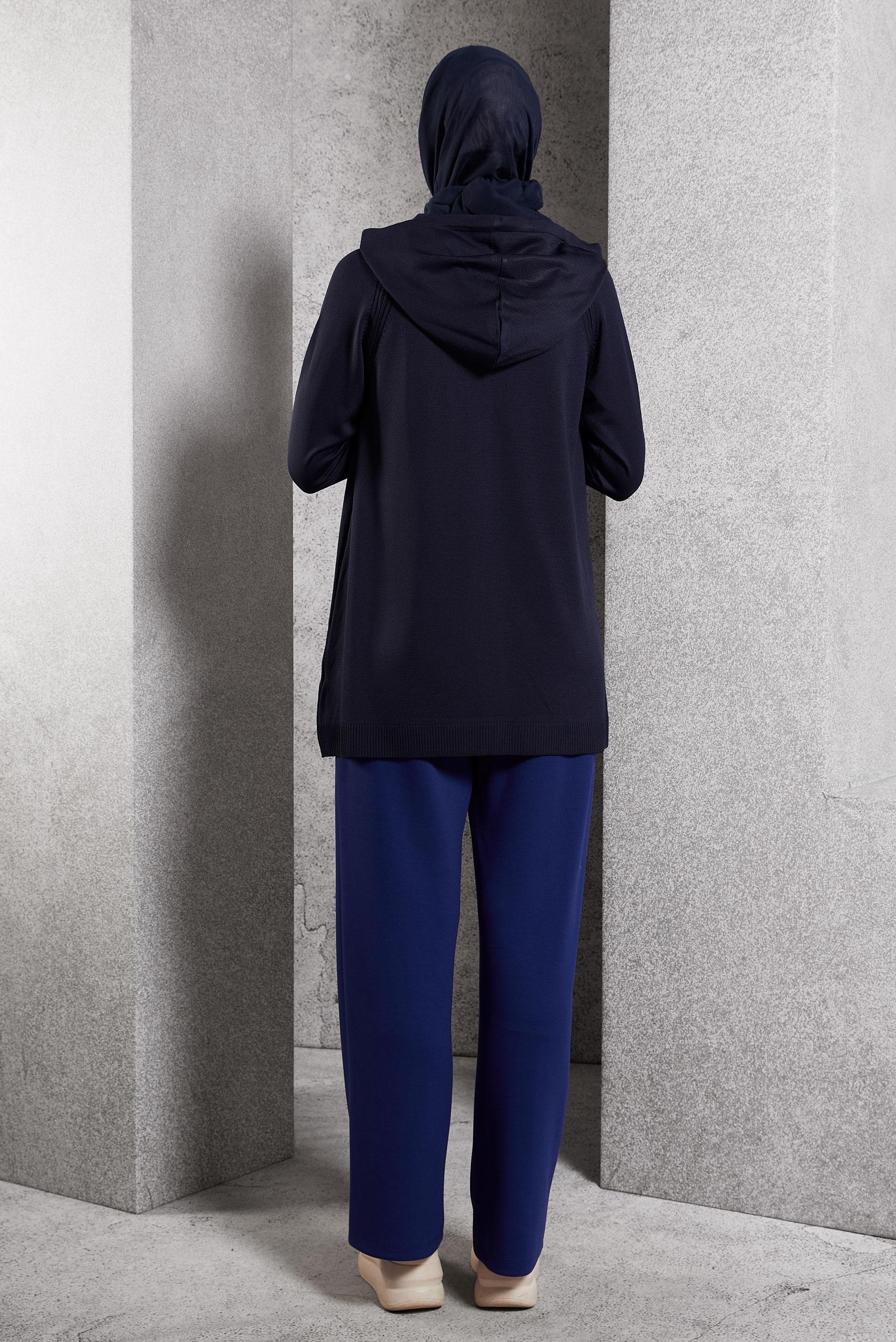 Tesettür giyim LACİVERT KAPÜŞONLU TRİKO HIRKA 45012