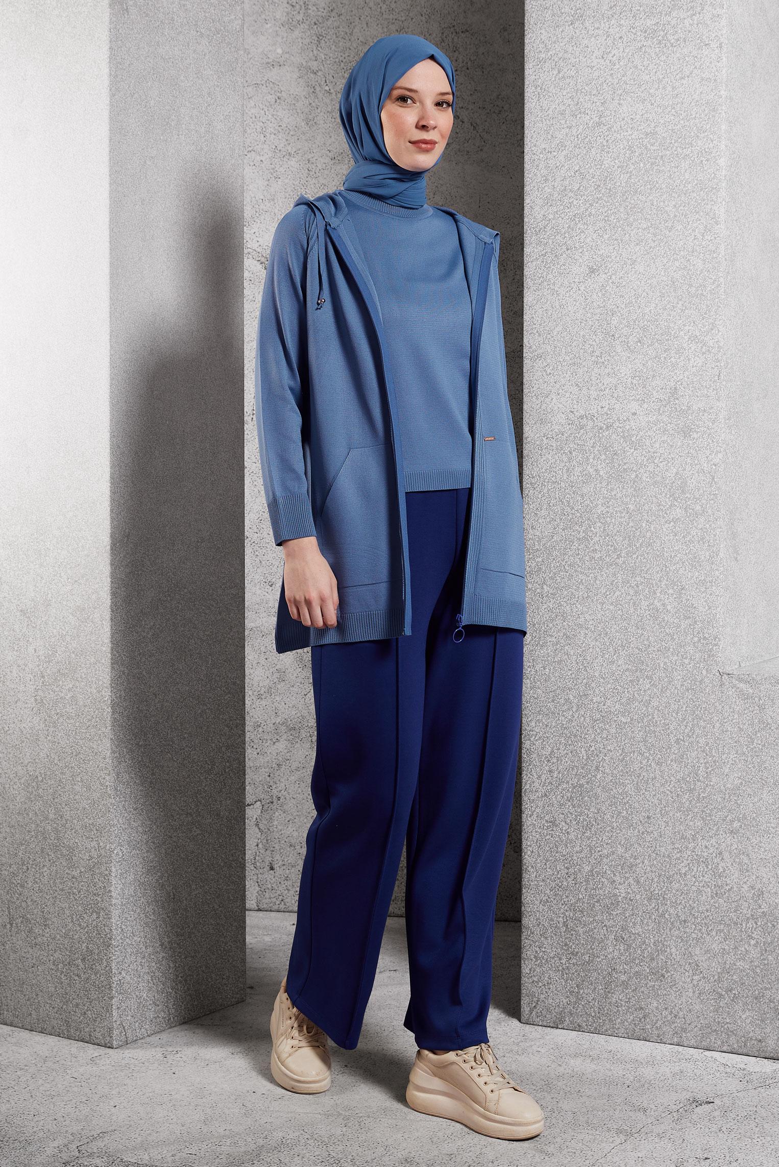 Hijab clothing NAVY BLUE HOODED KNITWEAR CARDIGAN 45012