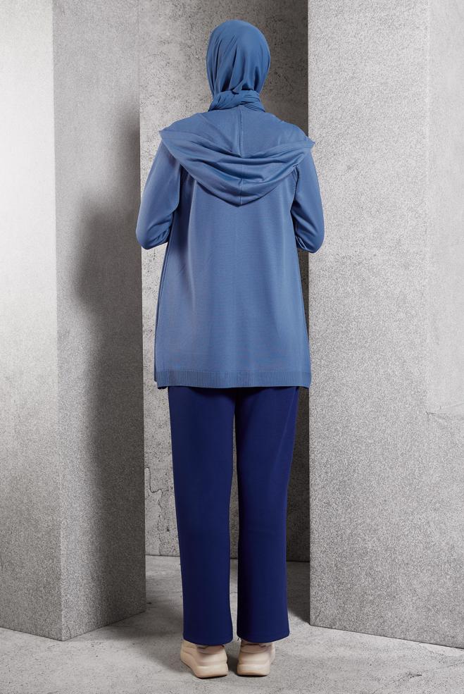 Hijab clothing NAVY BLUE HOODED KNITWEAR CARDIGAN 45012 - ALVİNA