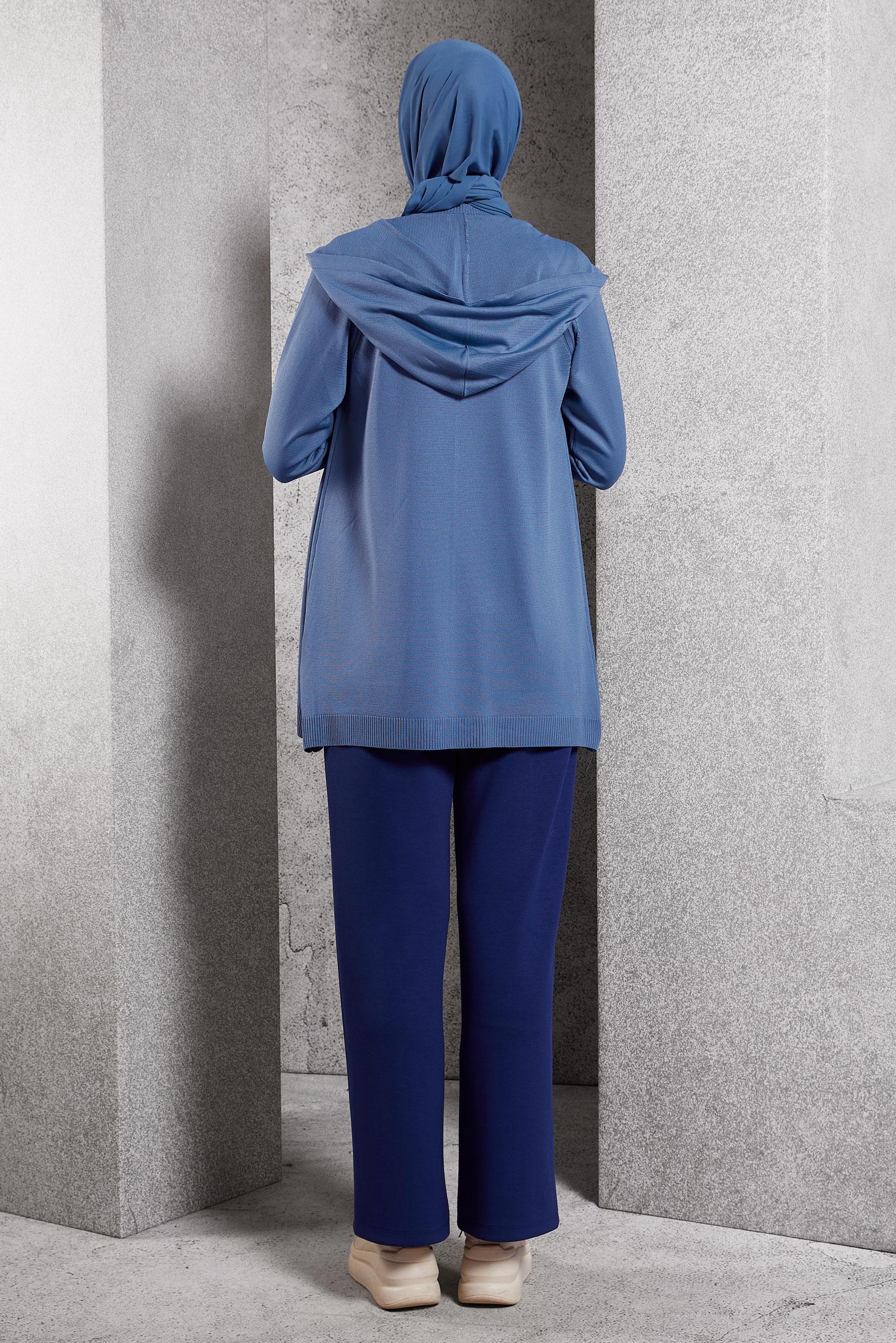 Hijab clothing NAVY BLUE HOODED KNITWEAR CARDIGAN 45012