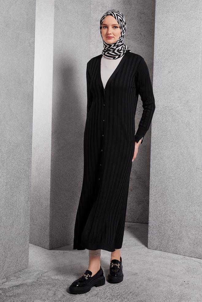 Hijab clothing BLACK LONG KNITWEAR CARDIGAN 45017 - ALVİNA