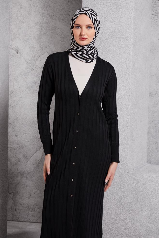Hijab clothing BLACK LONG KNITWEAR CARDIGAN 45017 - ALVİNA