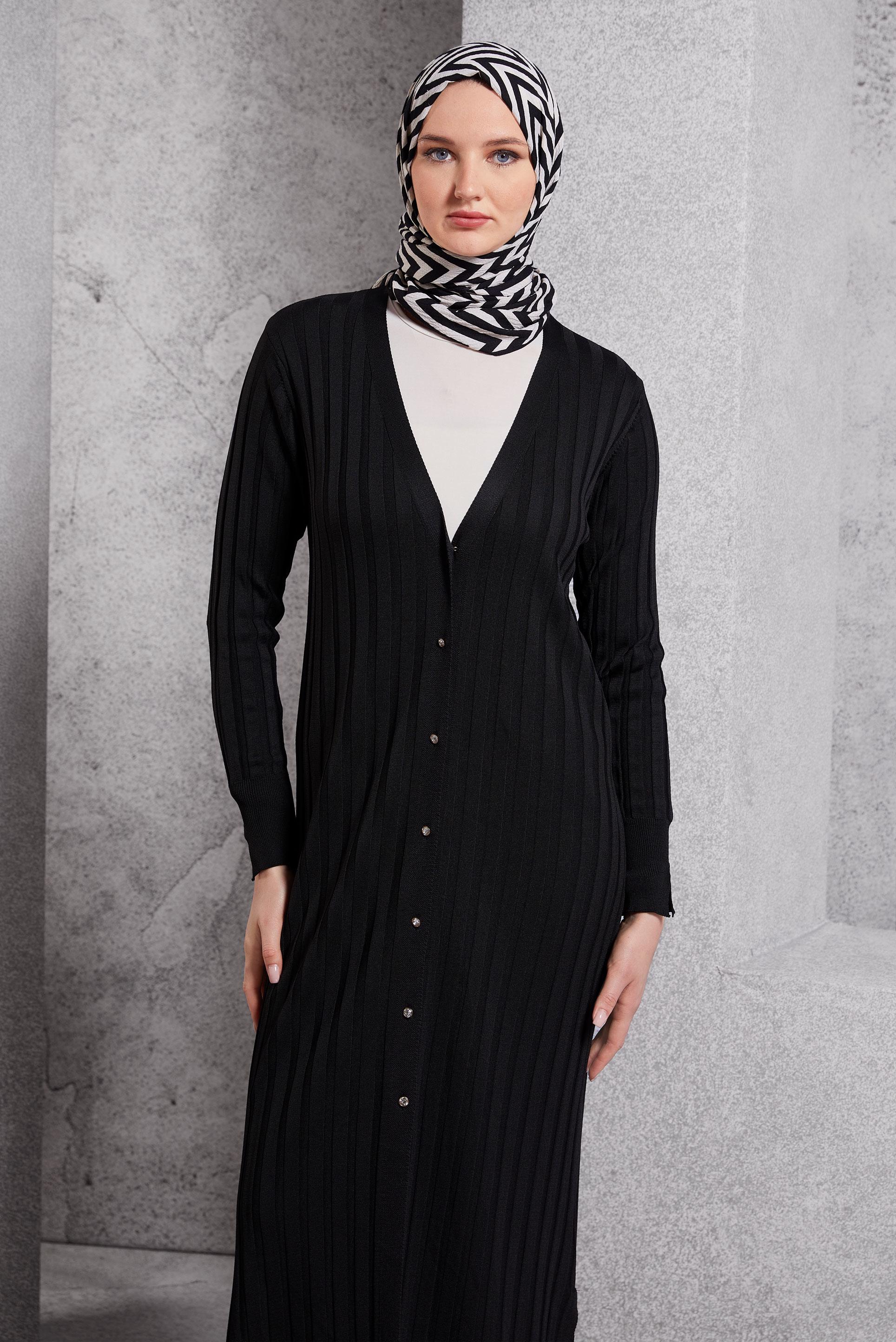 Hijab clothing BLACK LONG KNITWEAR CARDIGAN 45017