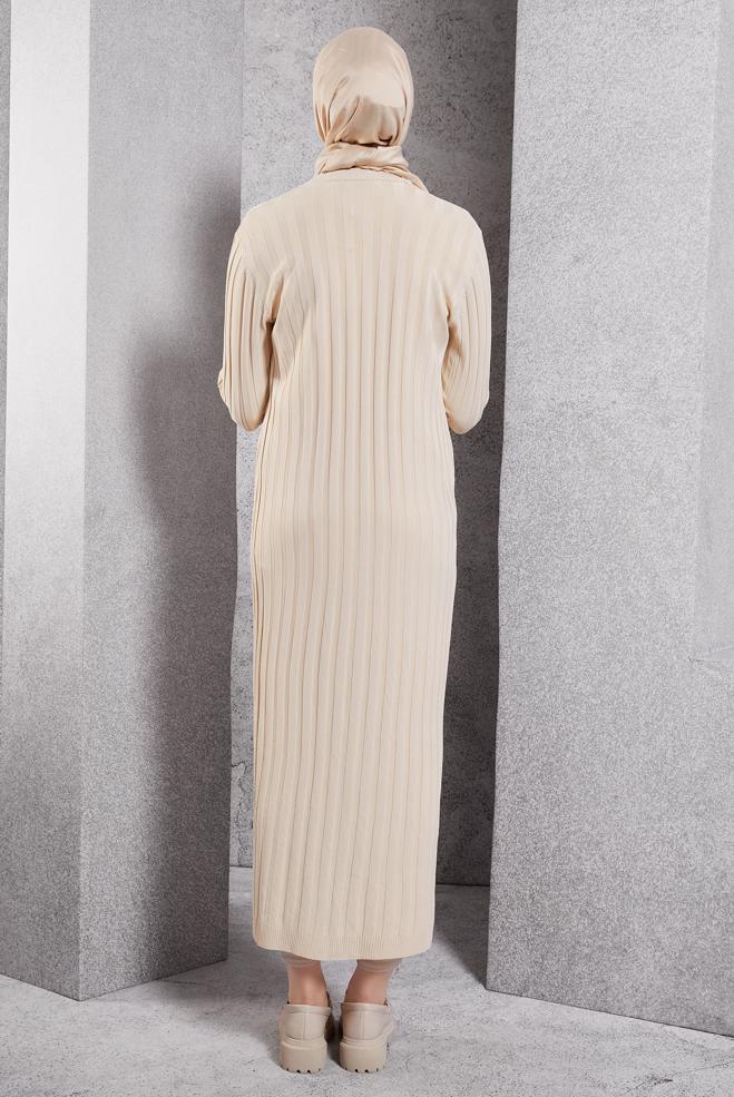 Hijab clothing BEIGE LONG KNITWEAR CARDIGAN 45017 - ALVİNA