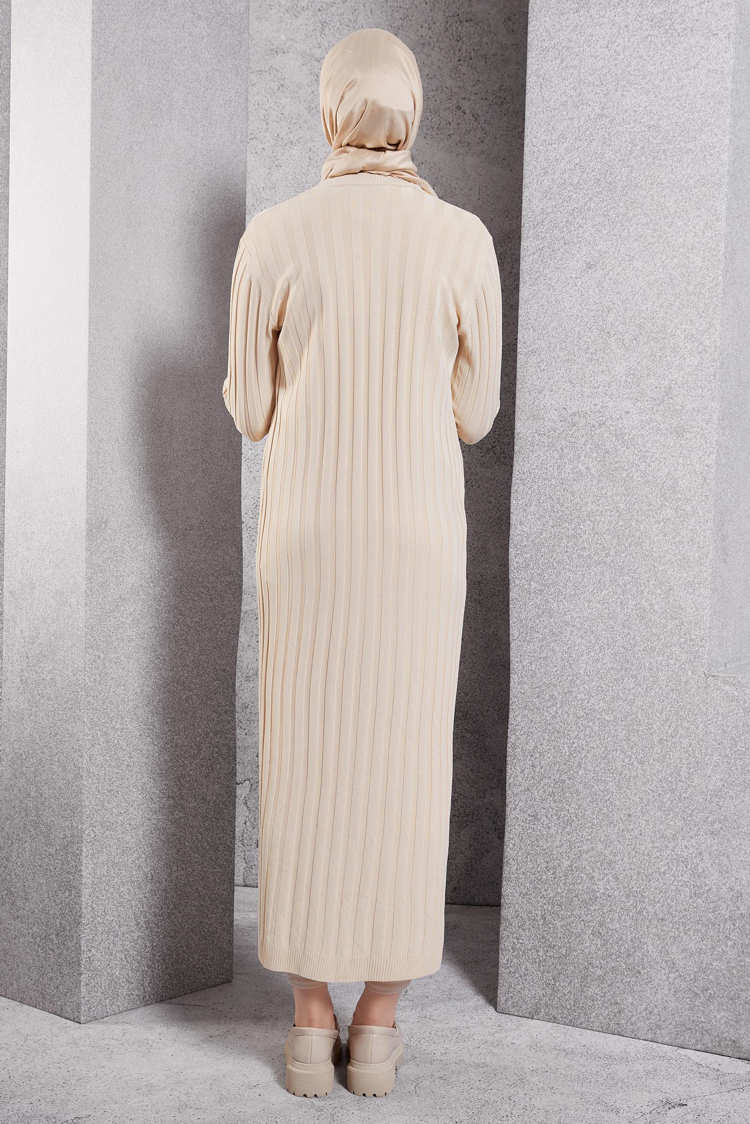 Hijab clothing BEIGE LONG KNITWEAR CARDIGAN 45017