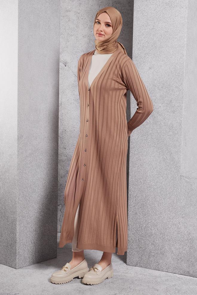 Hijab clothing BROWN LONG KNITWEAR CARDIGAN 45017 - ALVİNA