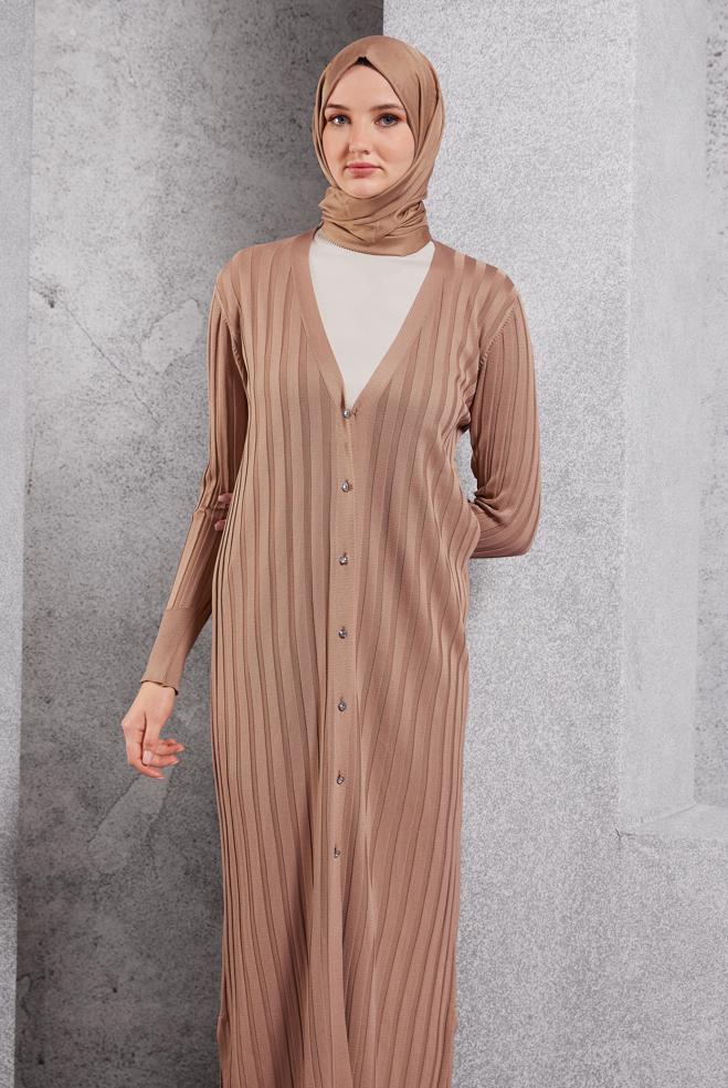 Hijab clothing BROWN LONG KNITWEAR CARDIGAN 45017 - ALVİNA