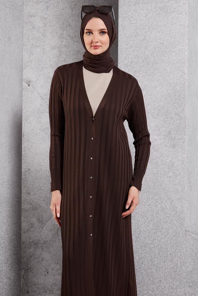 Hijab clothing BROWN LONG KNITWEAR CARDIGAN 45017 - ALVİNA