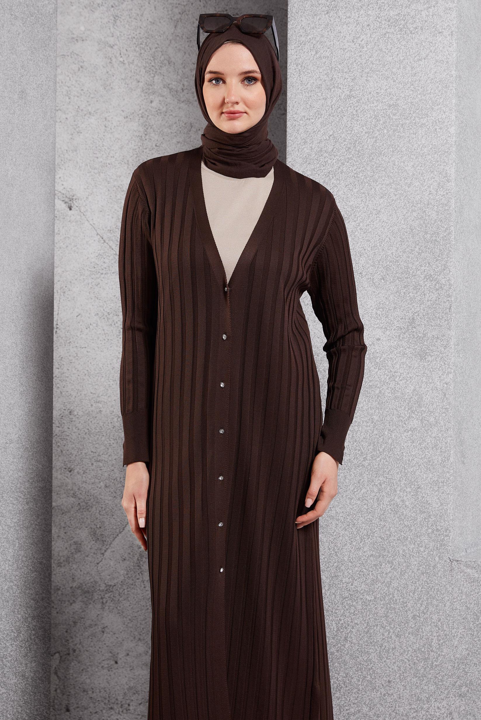 Vêtements hijab BRUN CARDIGAN LONG EN MAILLE 45017
