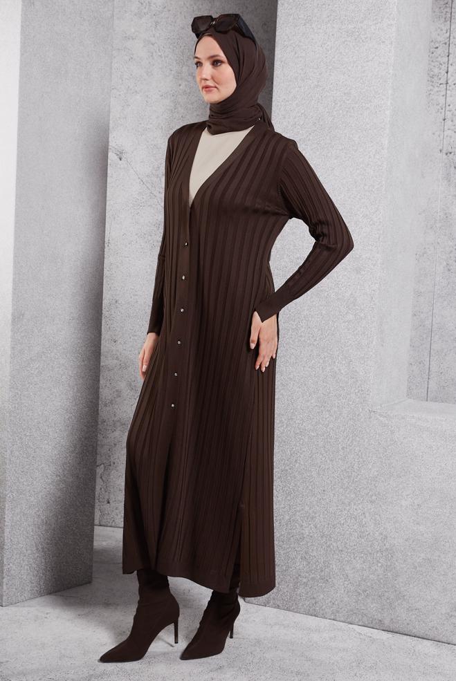 Hijab clothing BROWN LONG KNITWEAR CARDIGAN 45017 - ALVİNA