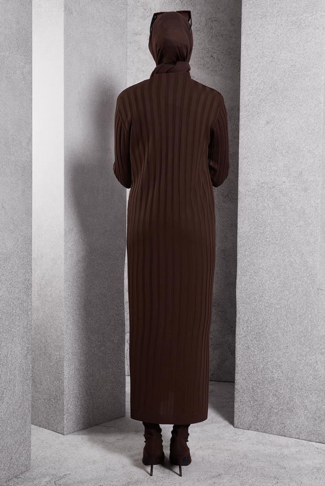 Hijab clothing BROWN LONG KNITWEAR CARDIGAN 45017 - ALVİNA