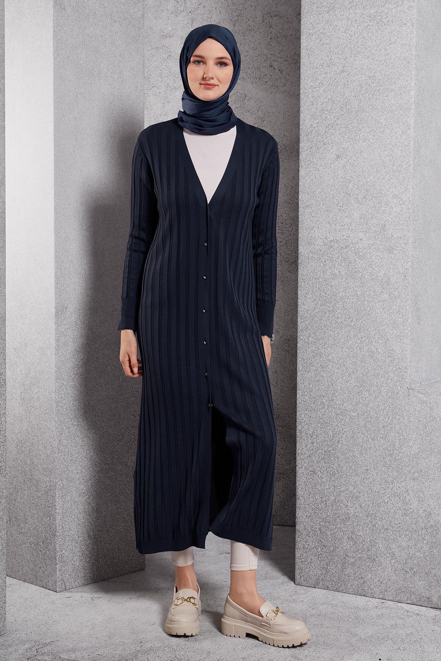 Hijab clothing NAVY BLUE LONG KNITWEAR CARDIGAN 45017