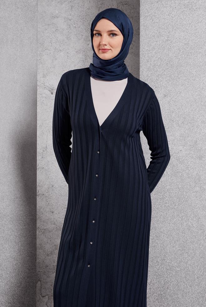 Hijab clothing NAVY BLUE LONG KNITWEAR CARDIGAN 45017 - ALVİNA