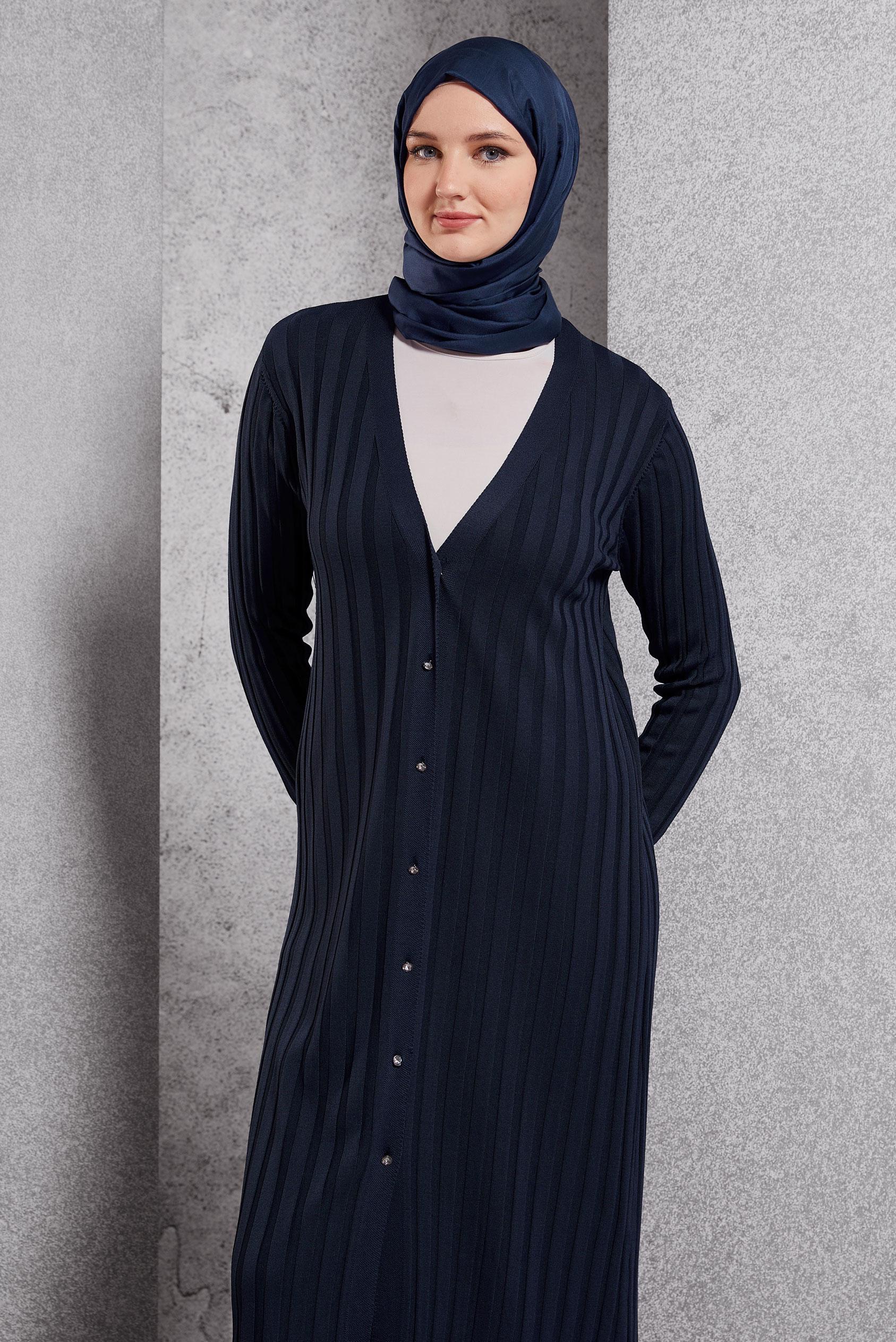 Hijab clothing NAVY BLUE LONG KNITWEAR CARDIGAN 45017