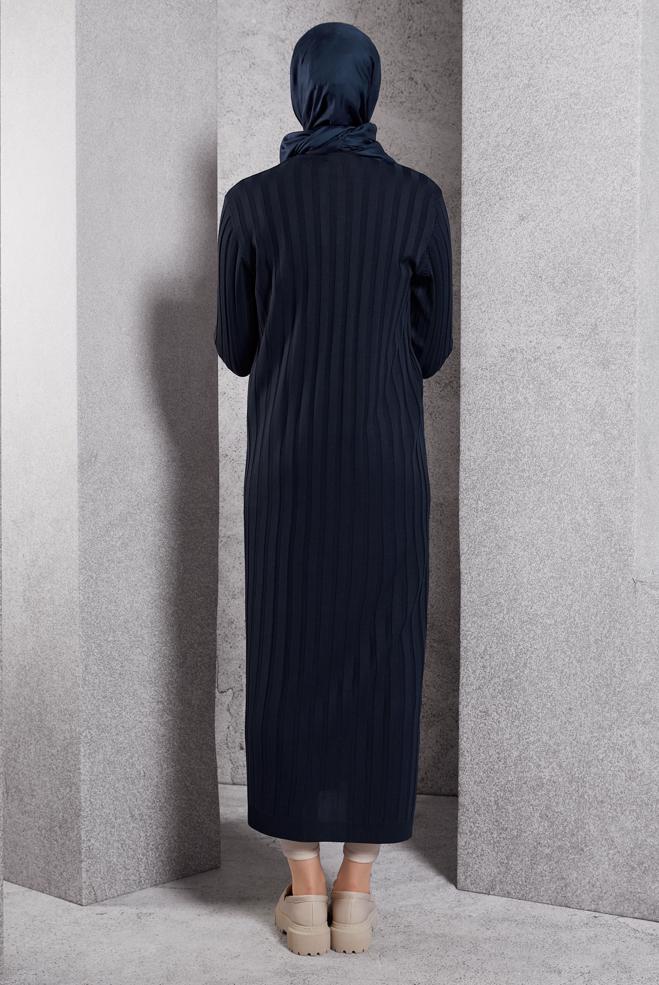 Hijab clothing NAVY BLUE LONG KNITWEAR CARDIGAN 45017 - ALVİNA