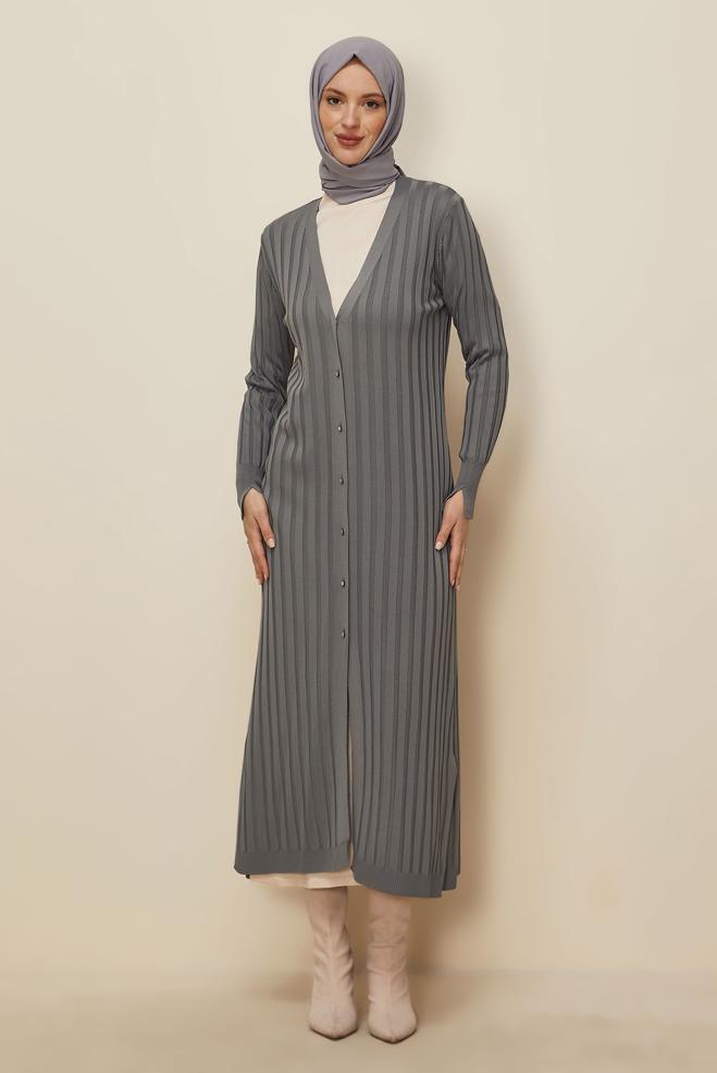 Hijab clothing GREY LONG KNITWEAR CARDIGAN 45017 - ALVİNA