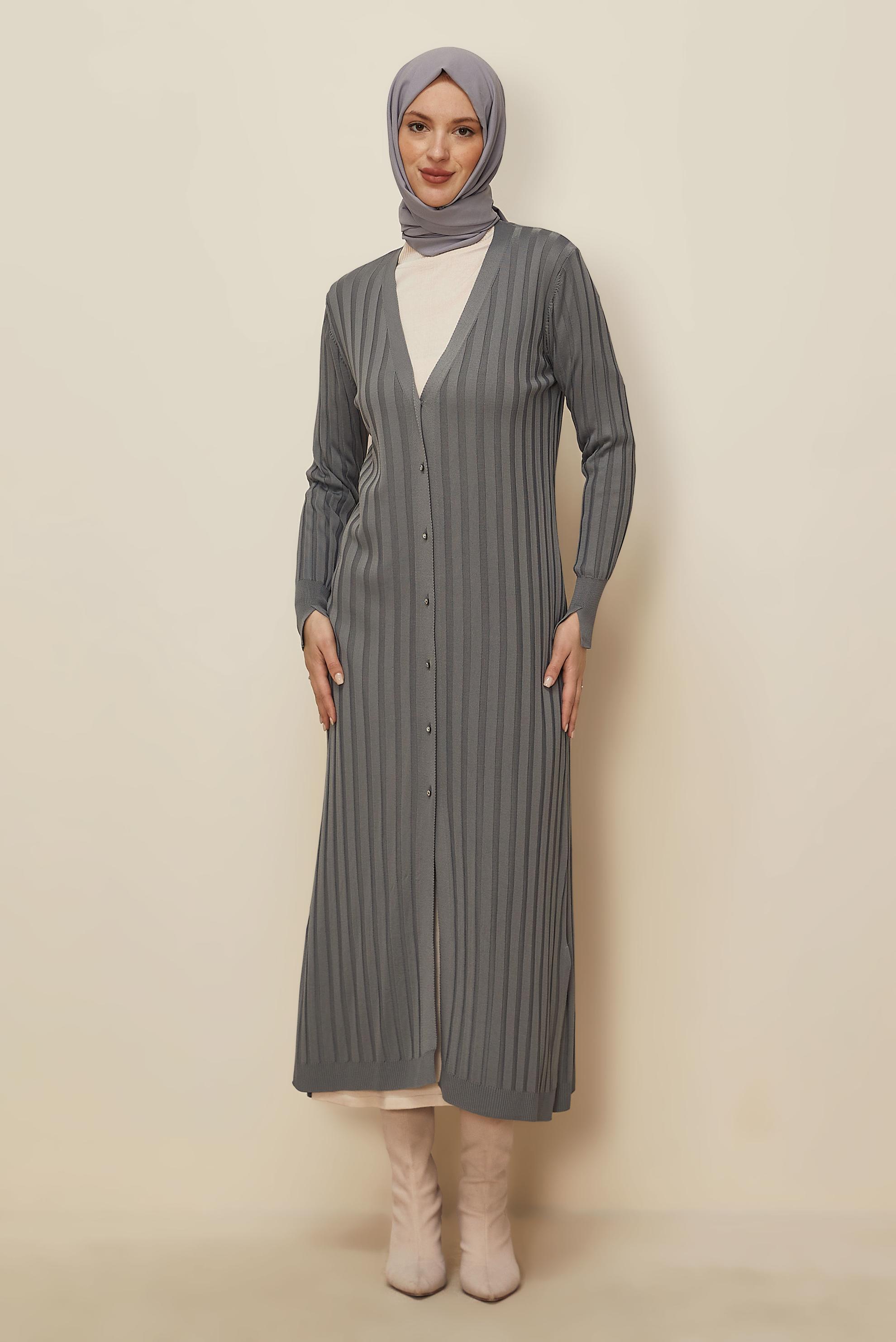 Hijab clothing GREY LONG KNITWEAR CARDIGAN 45017
