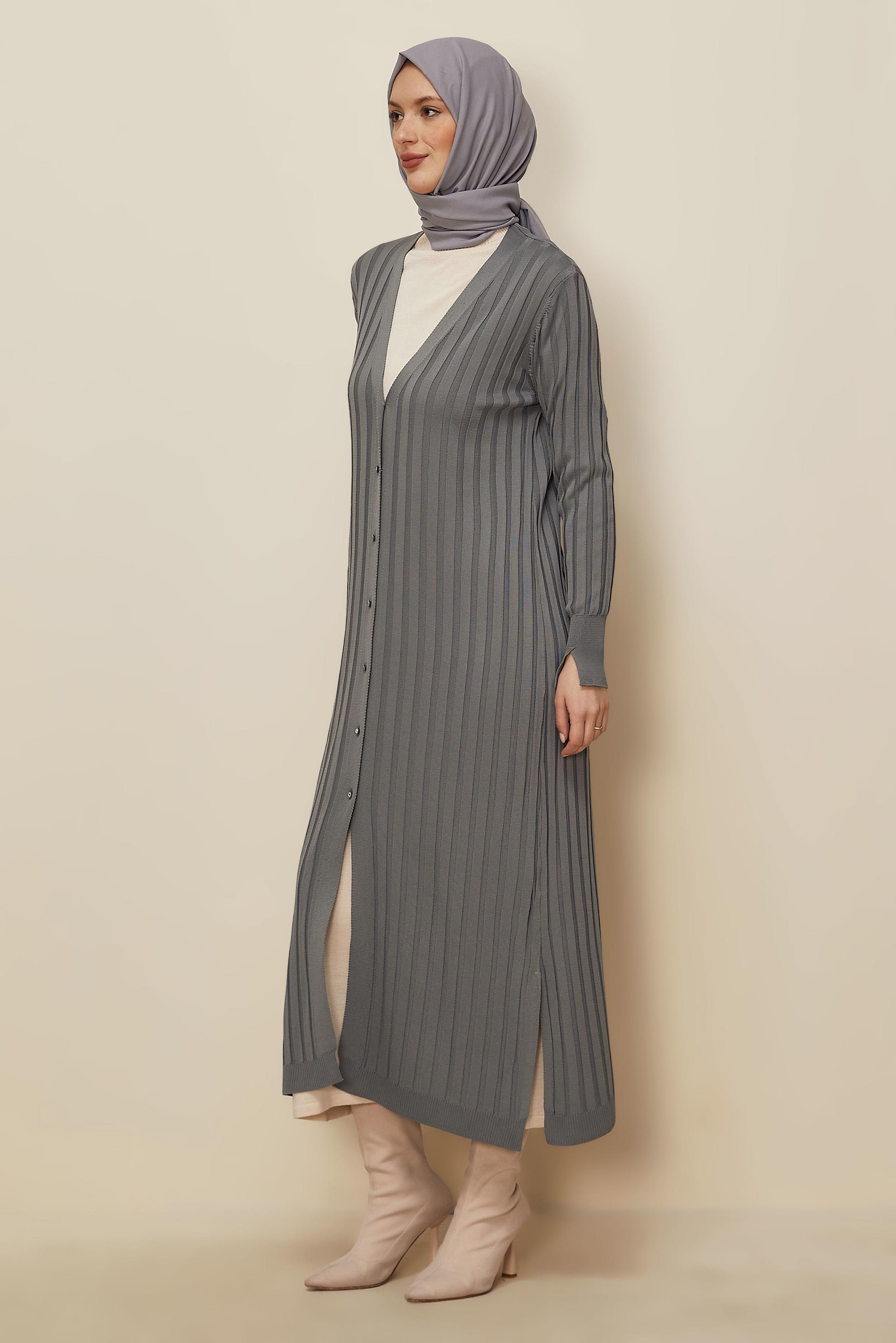 Hijab clothing GREY LONG KNITWEAR CARDIGAN 45017