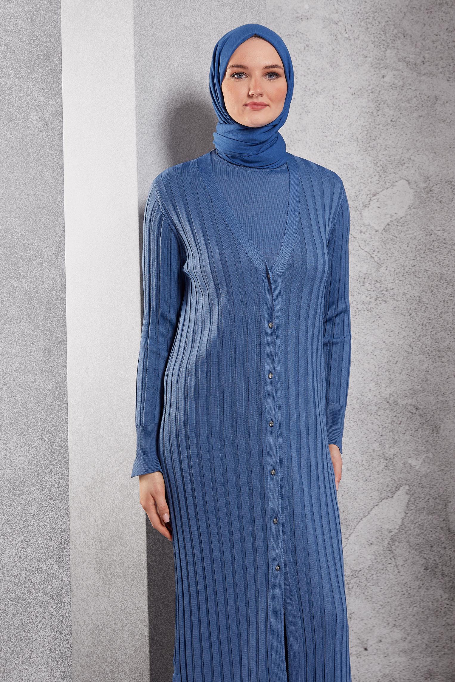 Hijab clothing NAVY BLUE LONG KNITWEAR CARDIGAN 45017