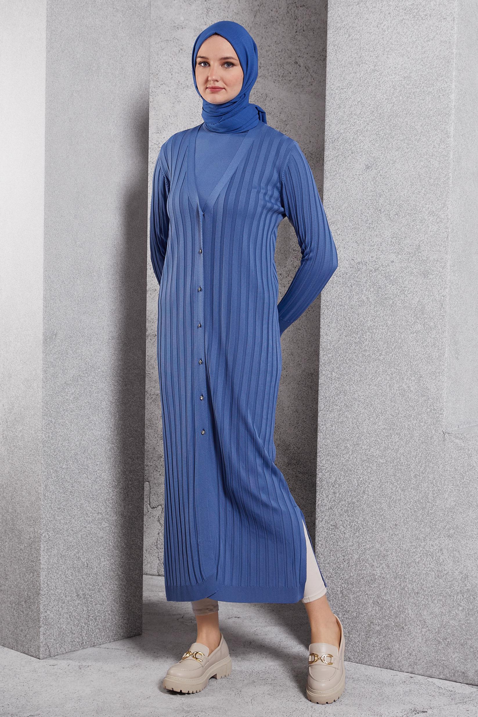 Hijab clothing NAVY BLUE LONG KNITWEAR CARDIGAN 45017