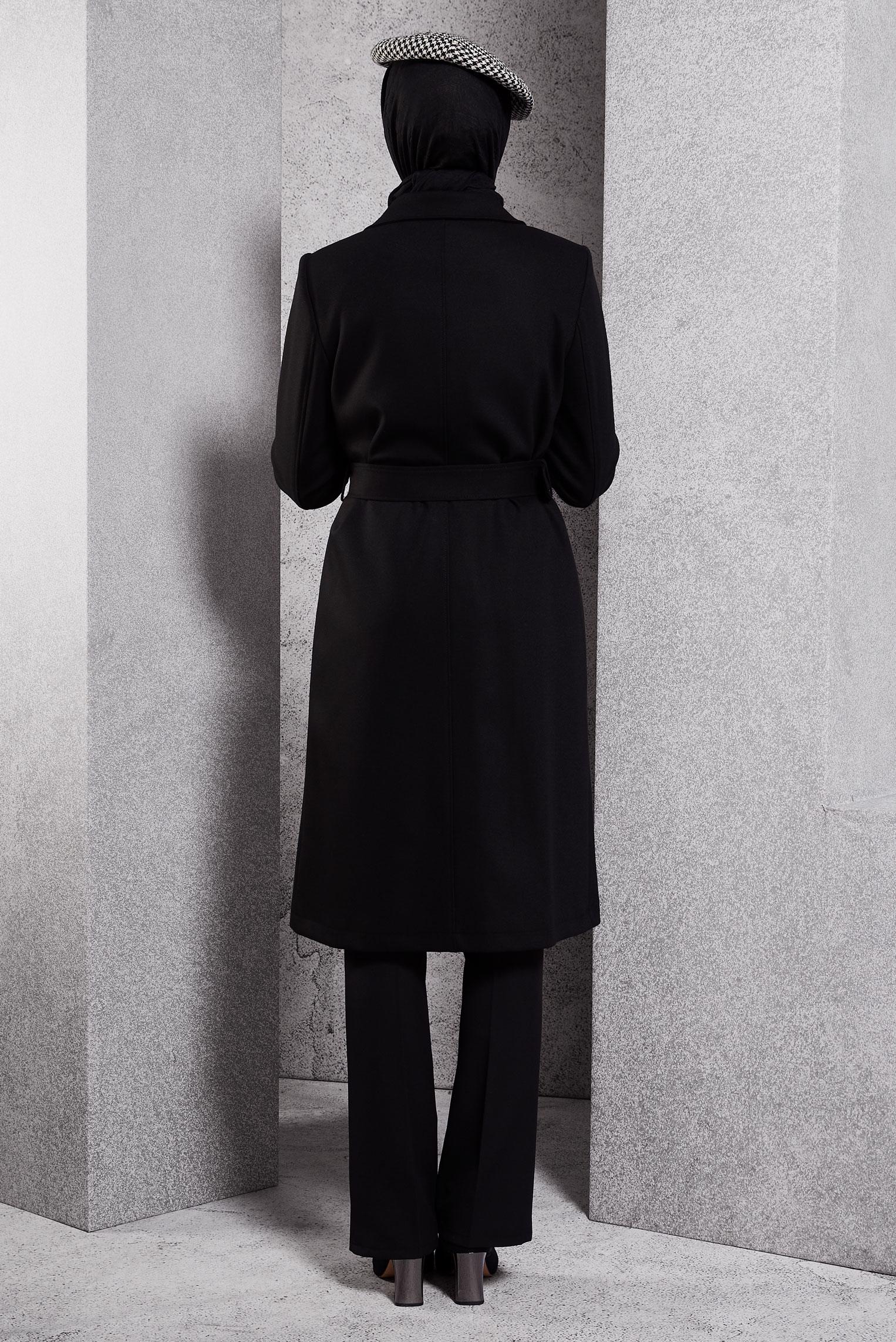 Hijab clothing BLACK BELTED COAT 90500