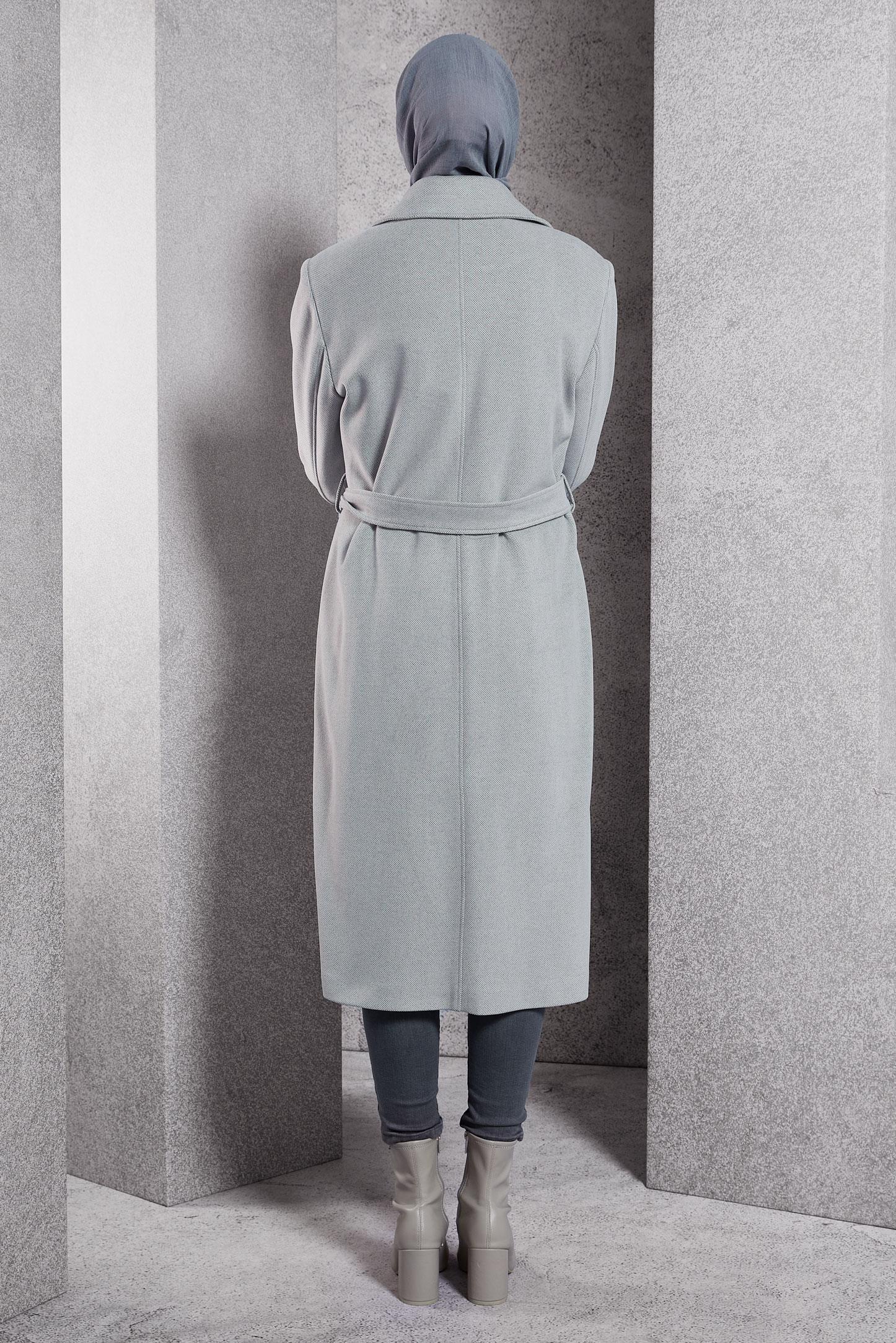 Tesettür giyim GRİ KUŞAKLI KABAN 90500