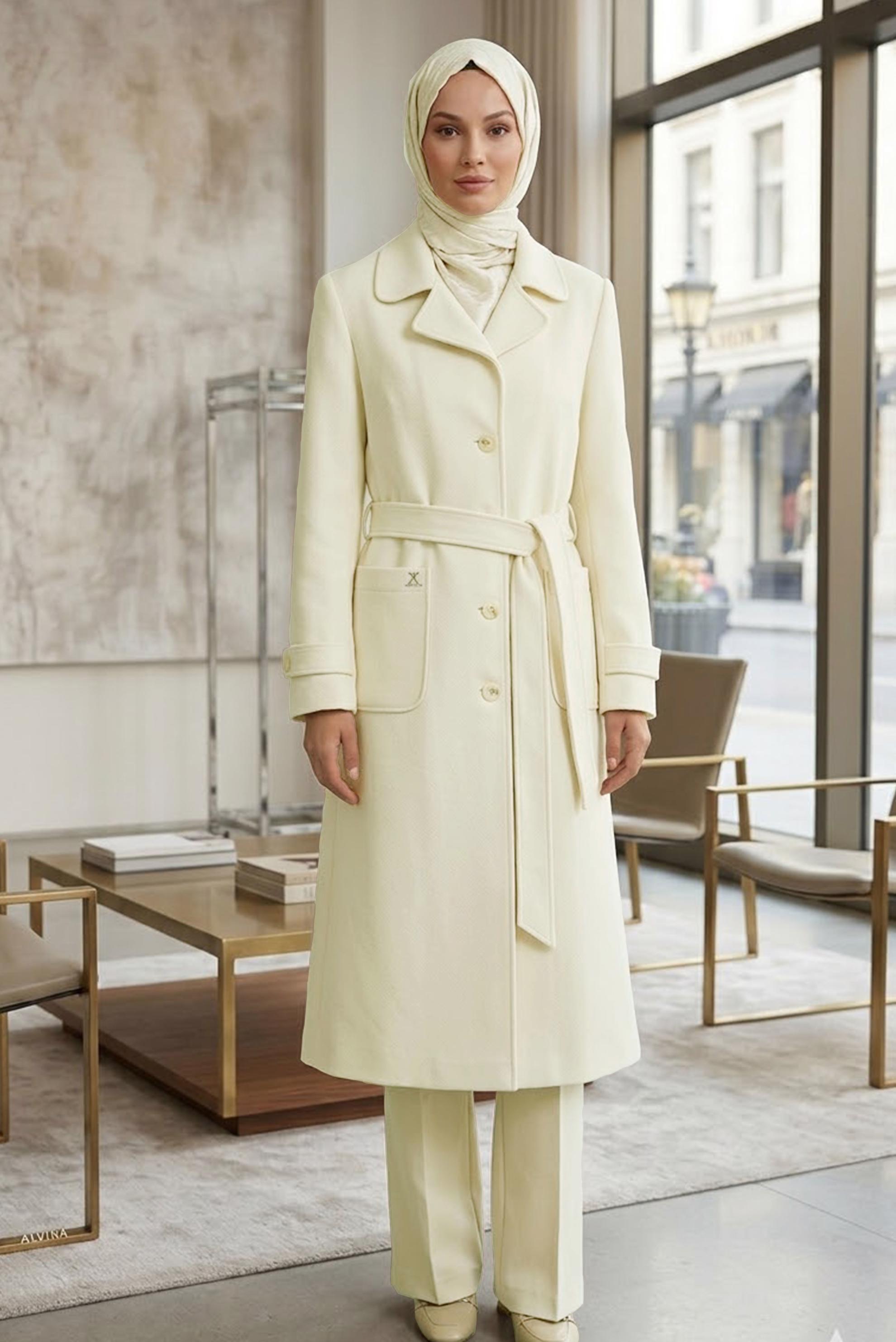 Hijab clothing ECRU BELTED COAT 90500