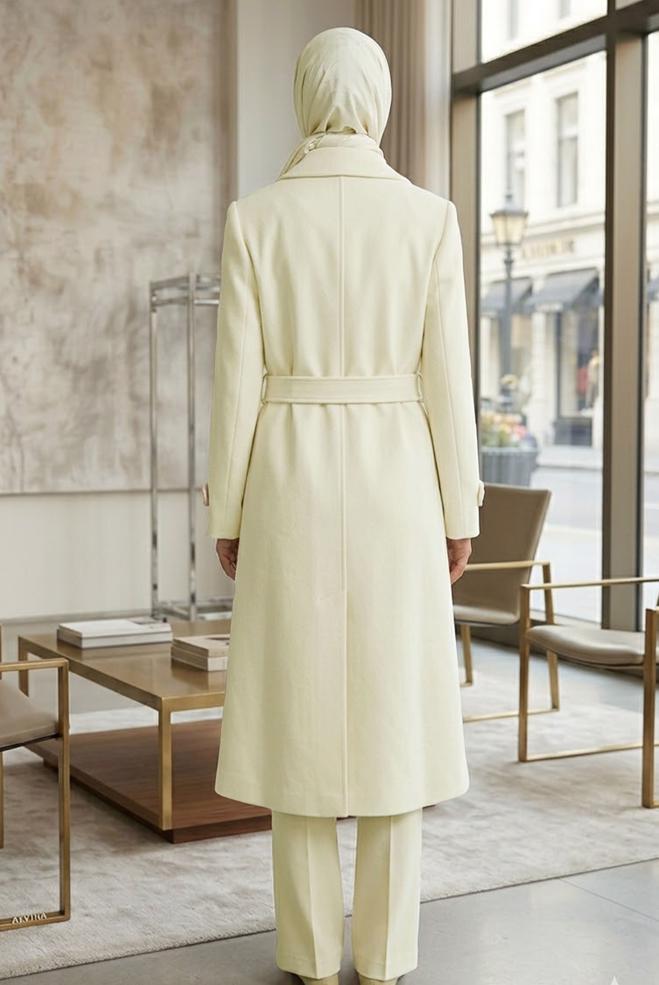 Hijab clothing ECRU BELTED COAT 90500 - ALVİNA