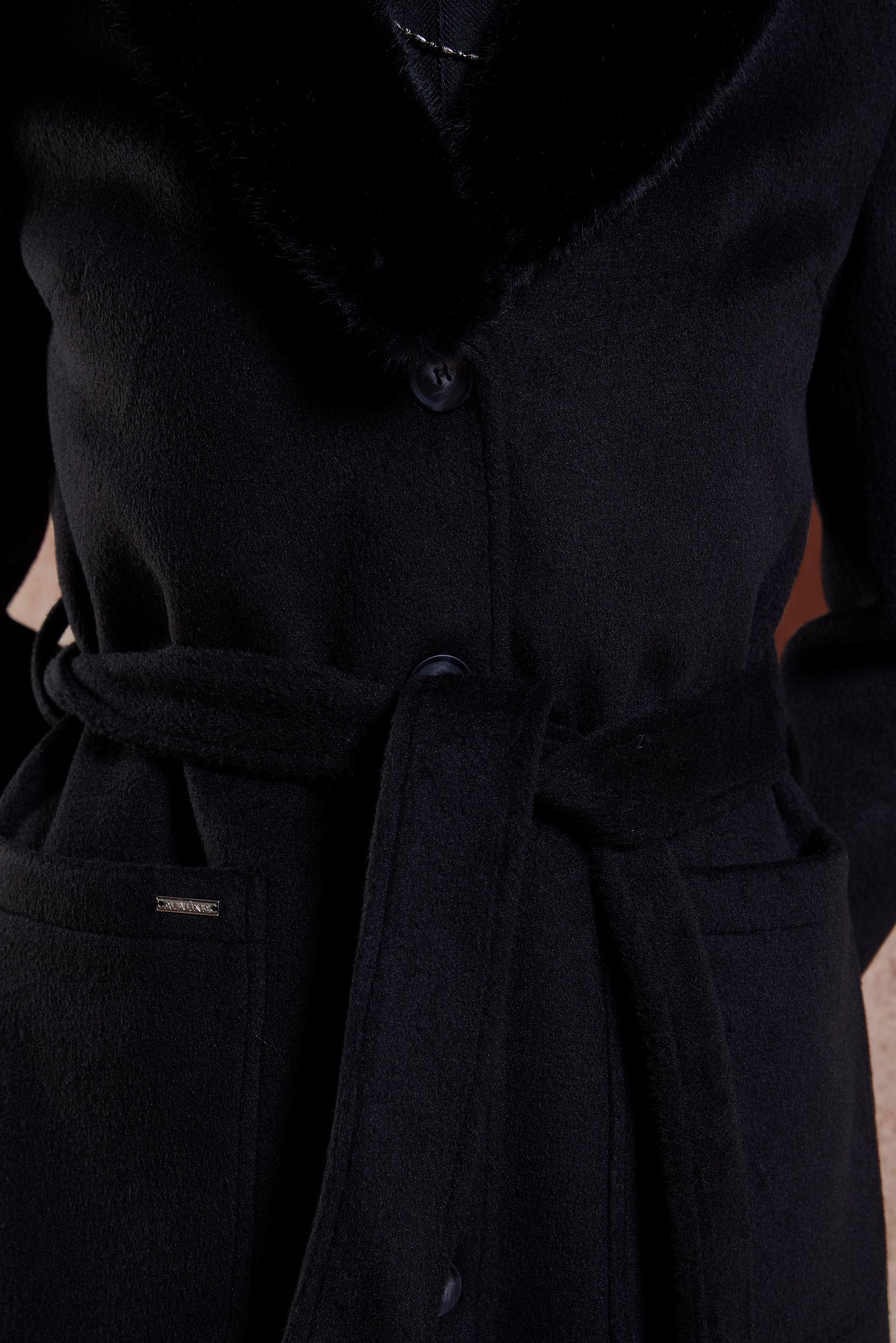 Vêtements hijab NOIR MANTEAU CEINTURÉ À DÉTAILS DE FOURRURE 90501