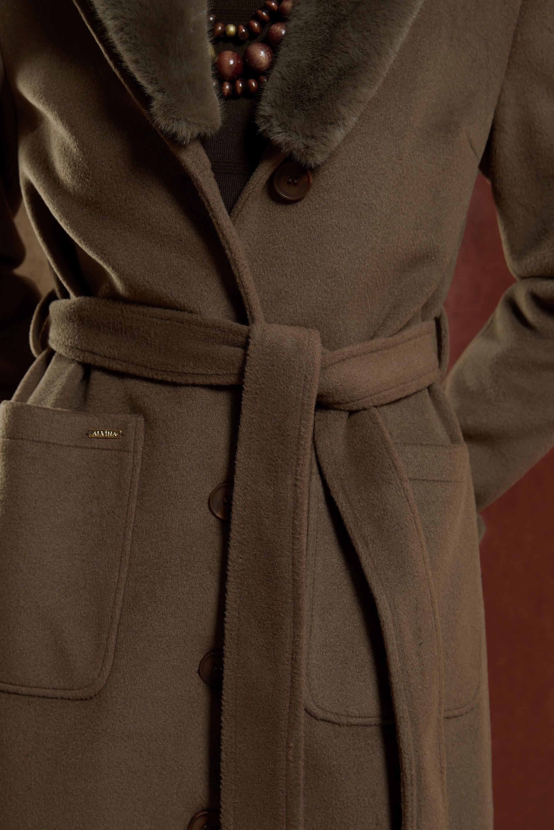 Tesettür giyim KAHVE KÜRK DETAYLI KUŞAKLI KABAN 90501