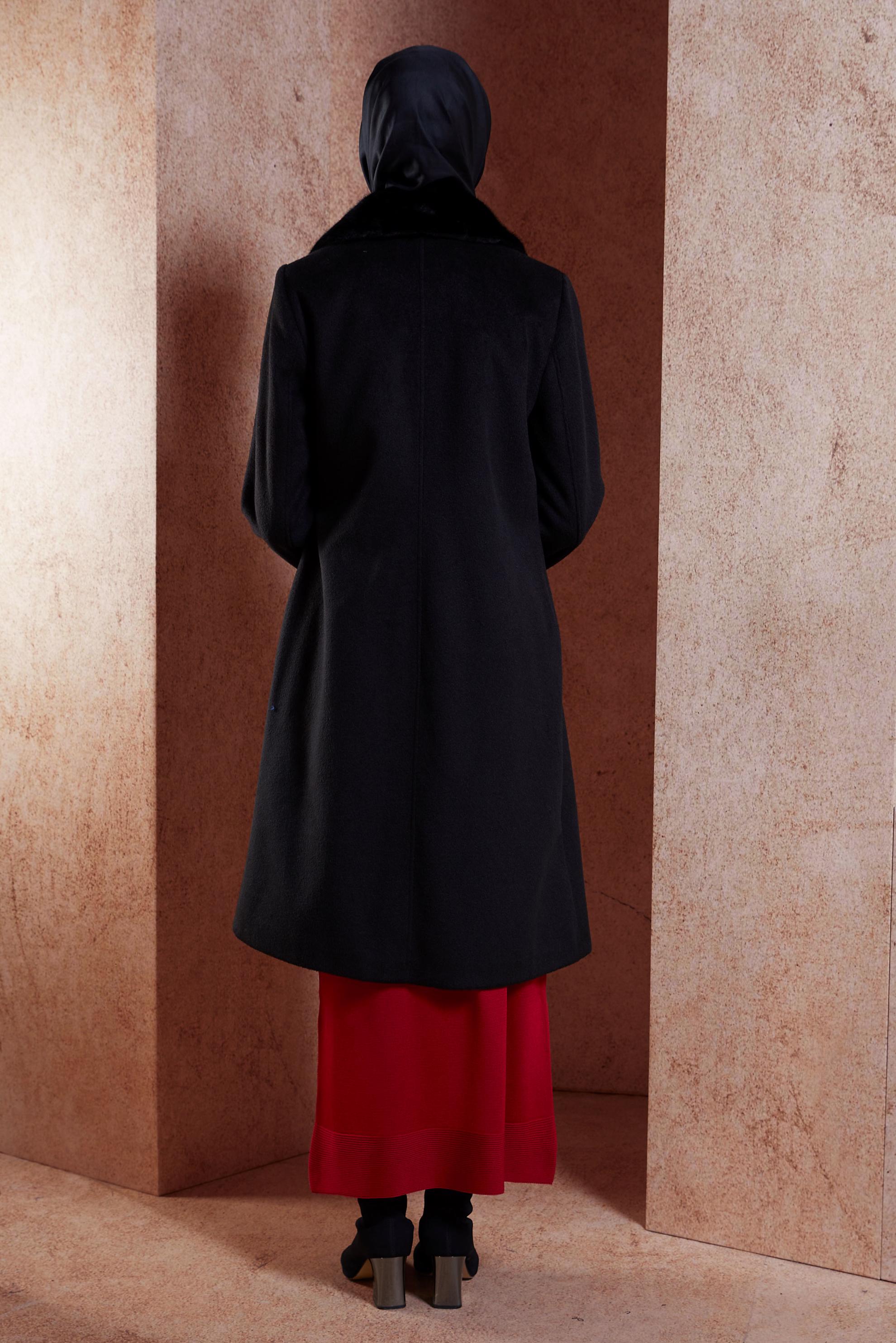 Tesettür giyim SİYAH KUŞAKLI KABAN 90502