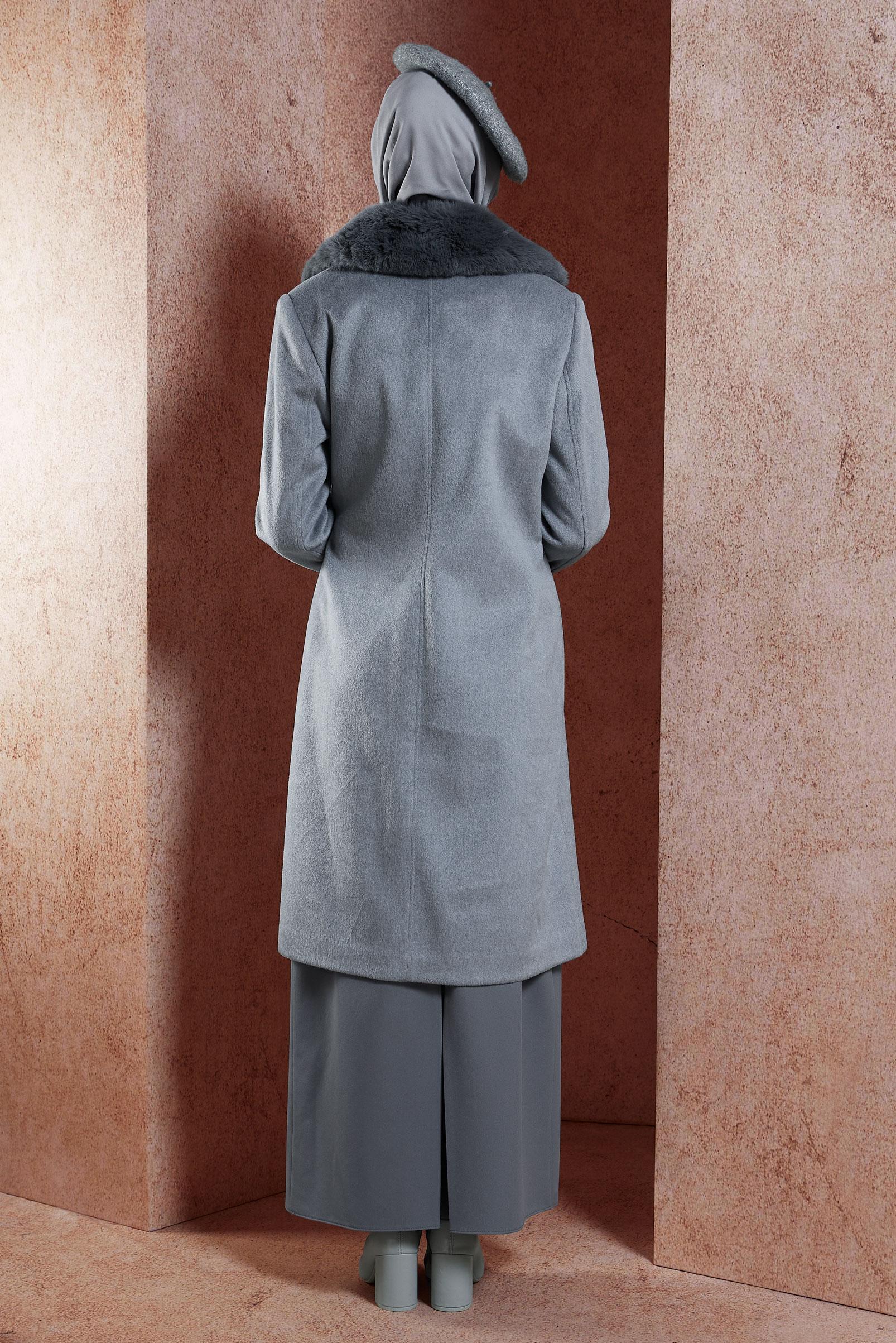 Tesettür giyim GRİ KUŞAKLI KABAN 90502