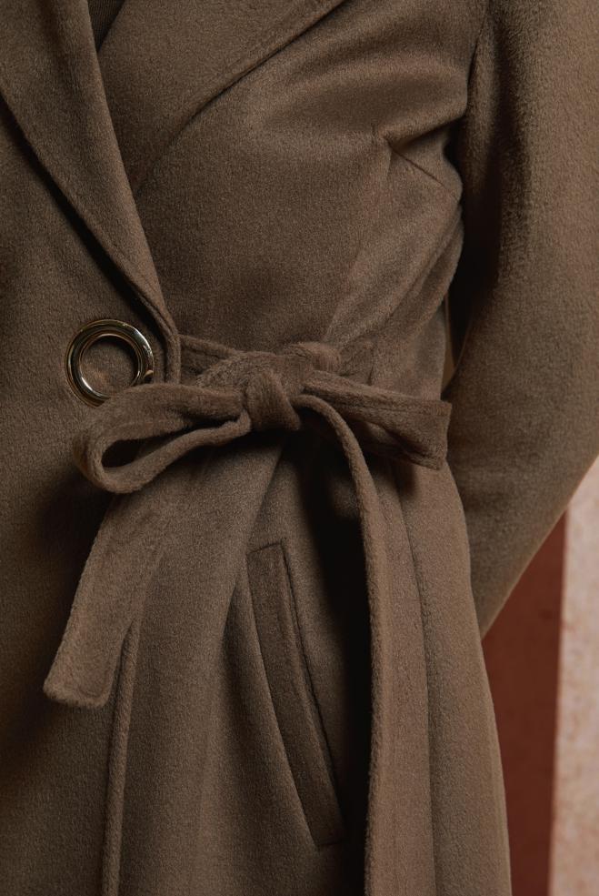 Vêtements hijab BRUN MANTEAU CEINTURÉ 90502 - ALVİNA