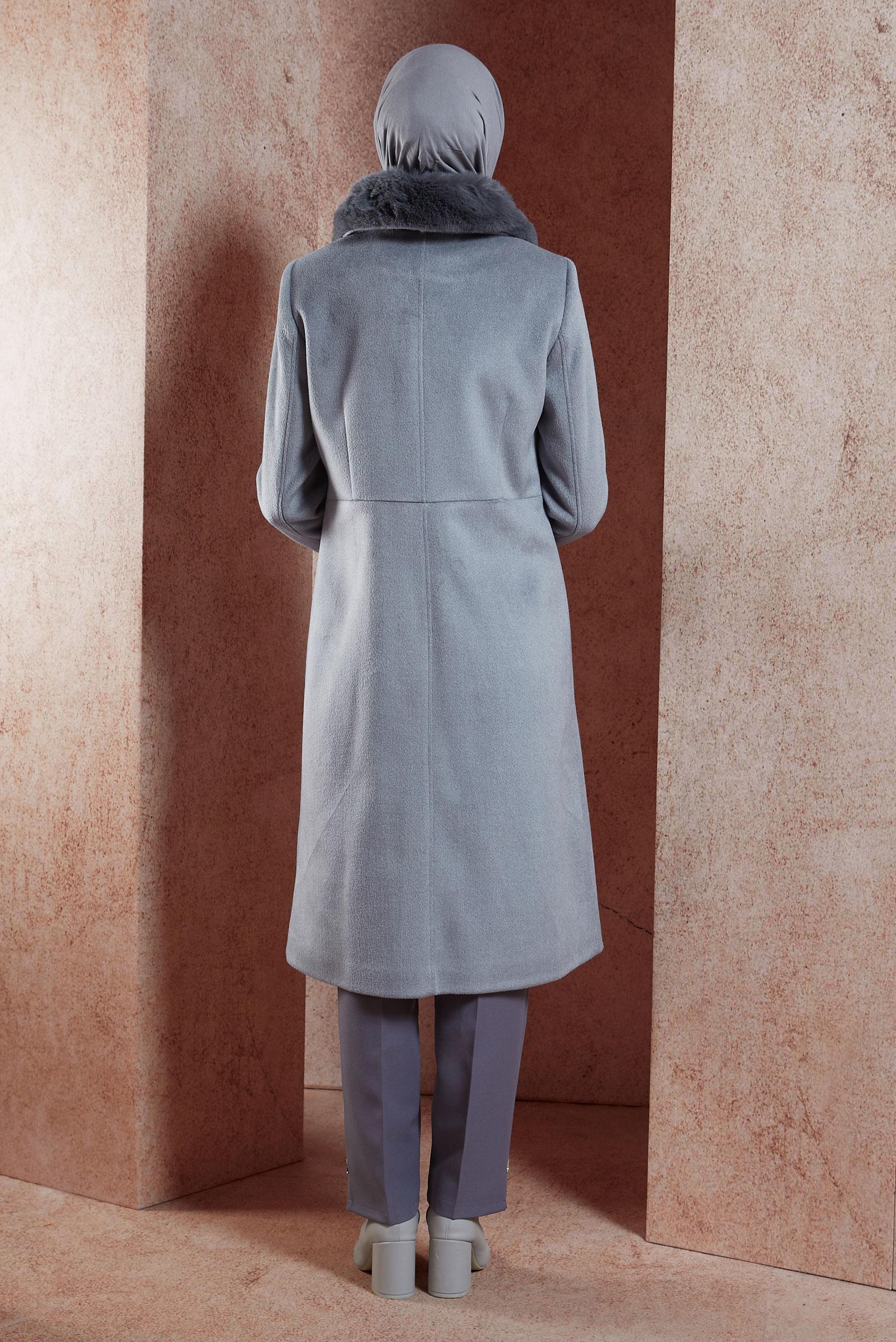 Hijab clothing GREY FUR COLLAR COAT 90503