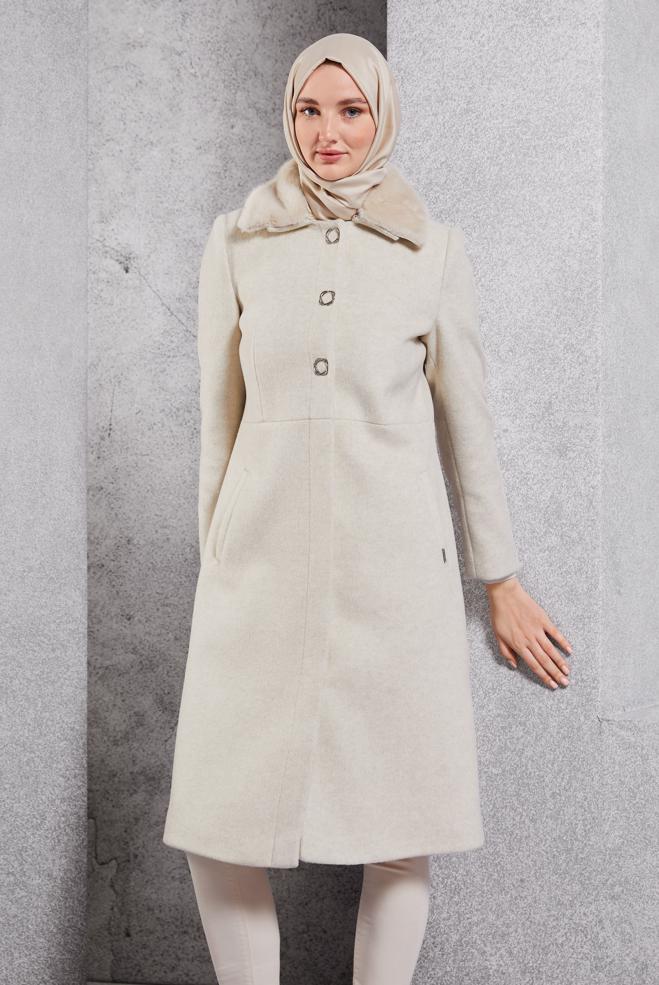 Hijab clothing BROWN FUR COLLAR COAT 90503 - ALVİNA