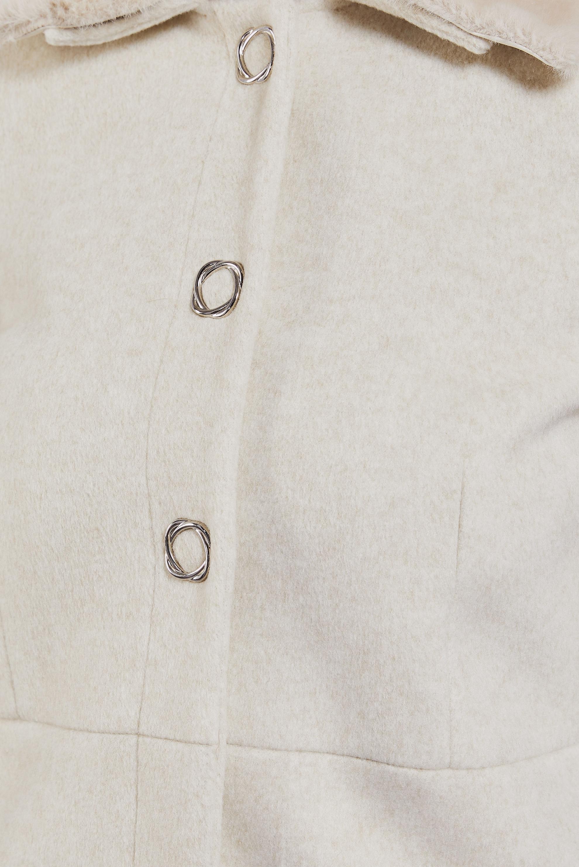 Tesettür giyim EKRU YAKASI KÜRK DETAYLI KABAN 90503