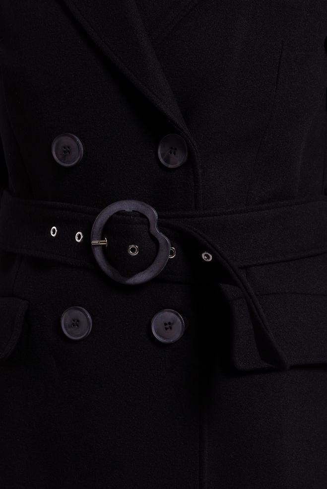 Tesettür giyim SİYAH KEMERLİ KABAN 90504 - ALVİNA