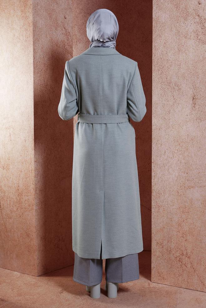 Hijab clothing GREY BELTED COAT 90504 - ALVİNA